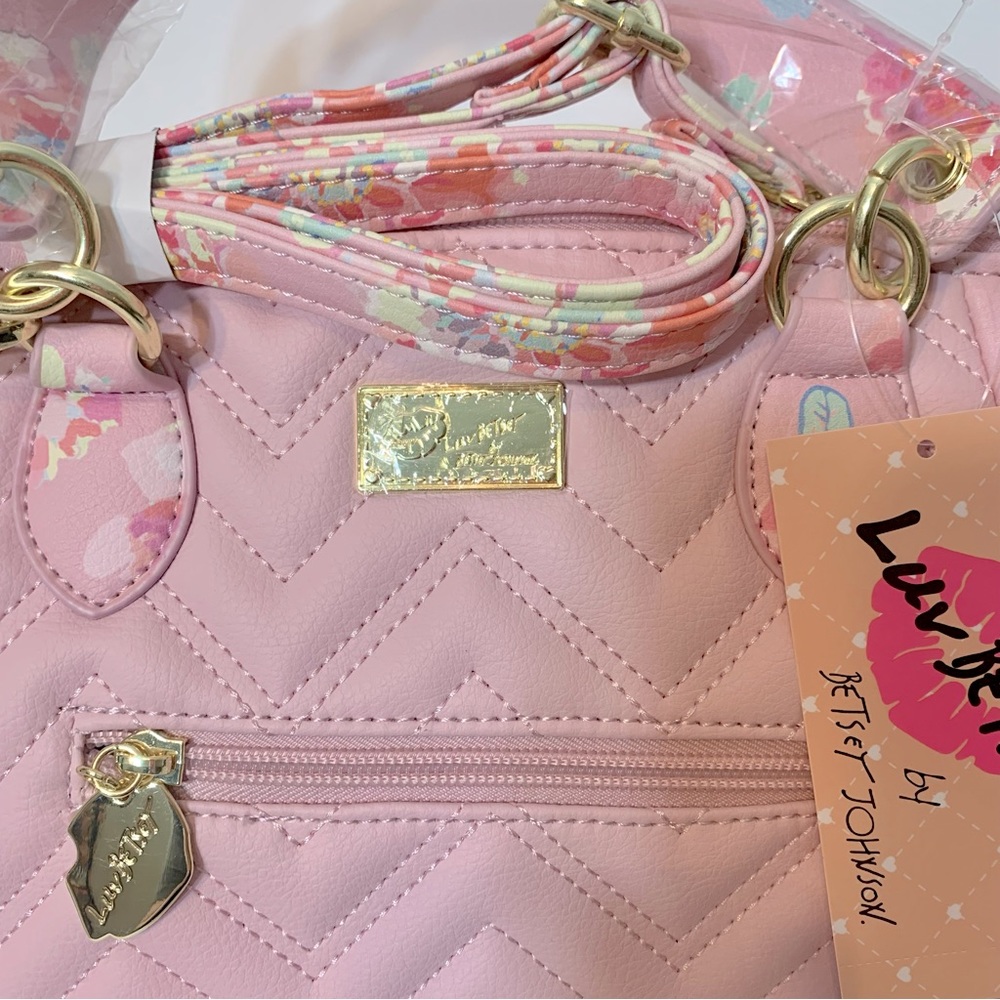 (SOLD)Betsey Johnson crossbody pink floral crescent shape - Picture 5 of 9